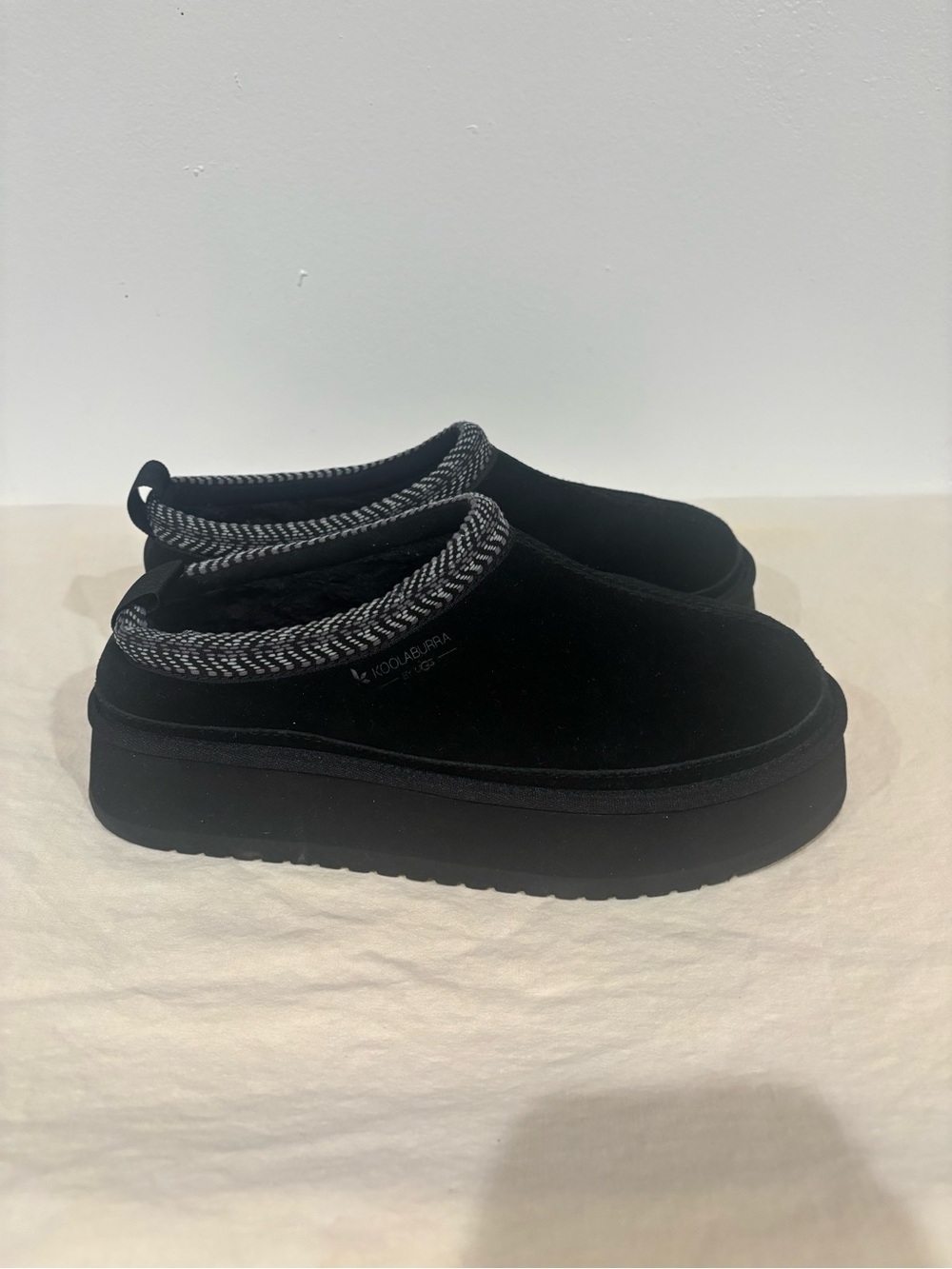 Ugh Black Slip-On Platform Clog with Knit Trim